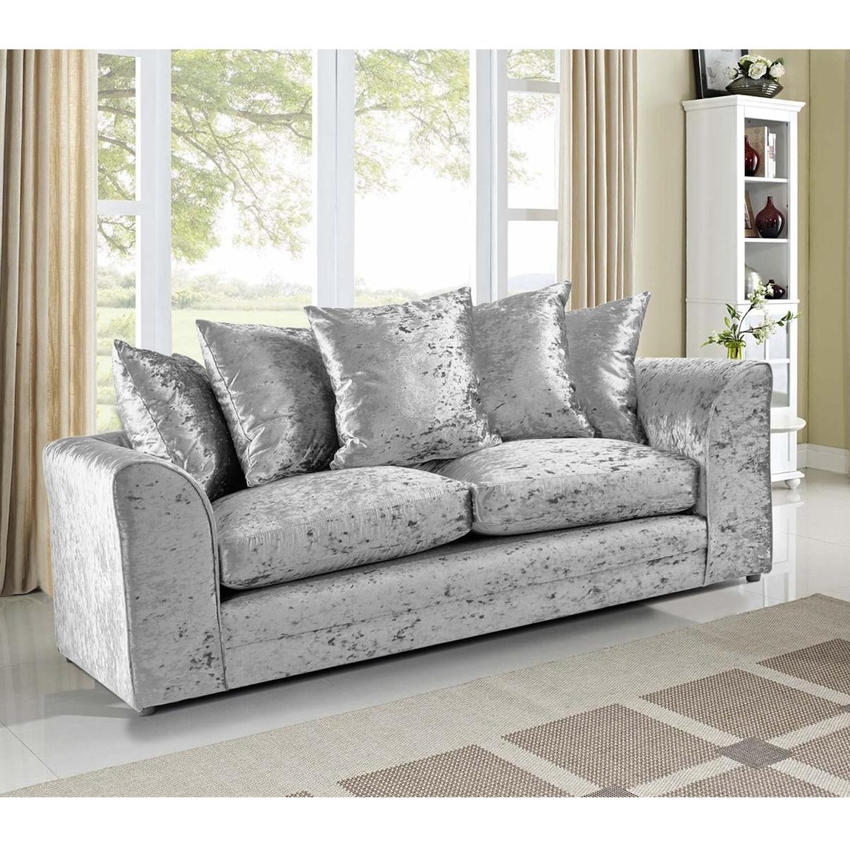 Mirana Modern Crush Velvet 3 Seater Sofa - Silver – image 2