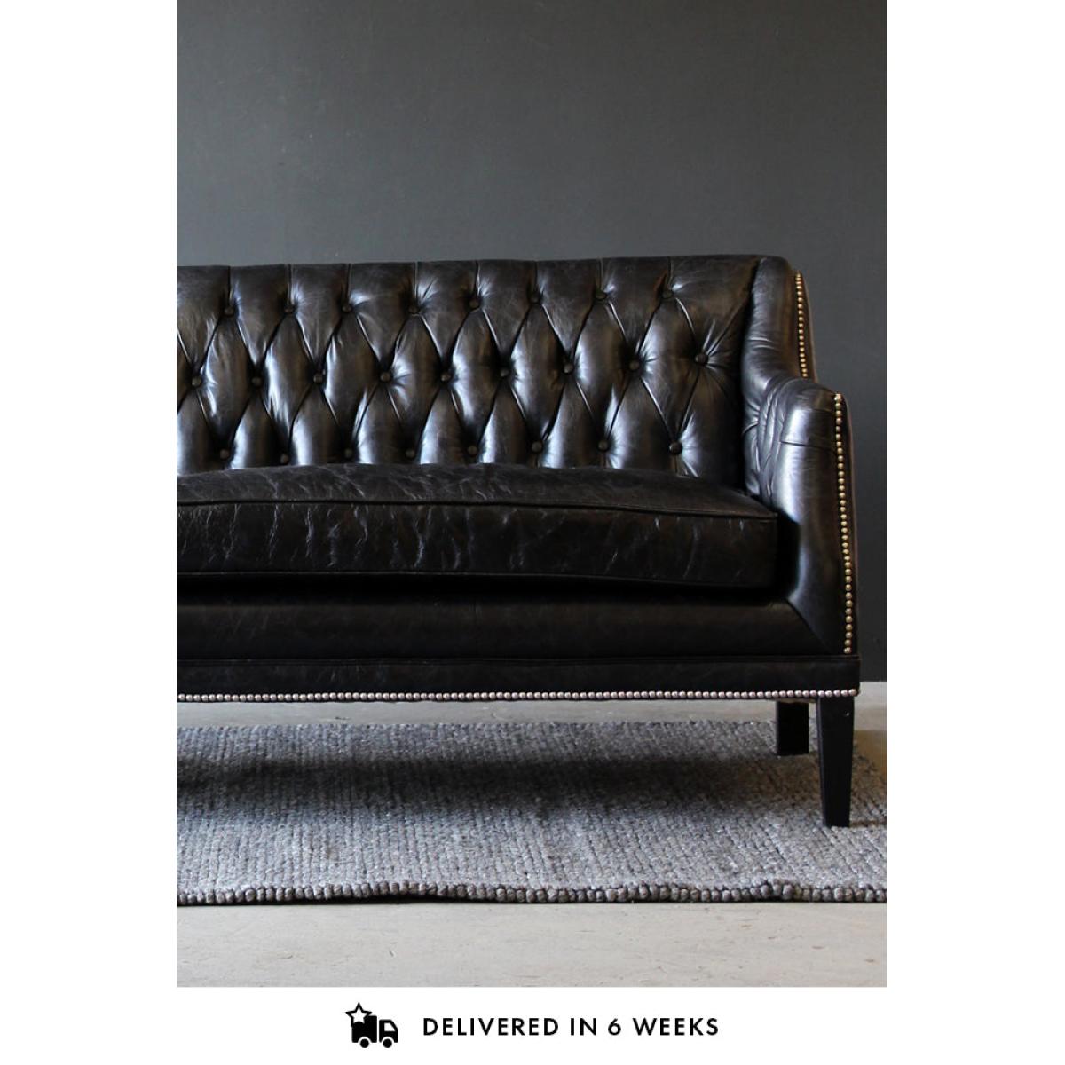 Black Leather Chesterfield 3 Seater Sofa – image 4