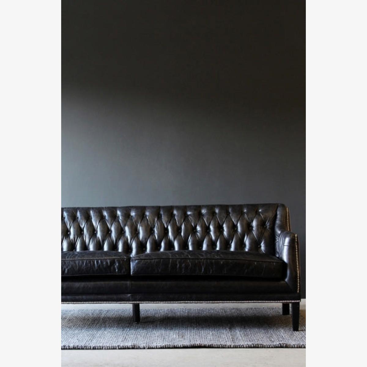 Black Leather Chesterfield 3 Seater Sofa – image 1