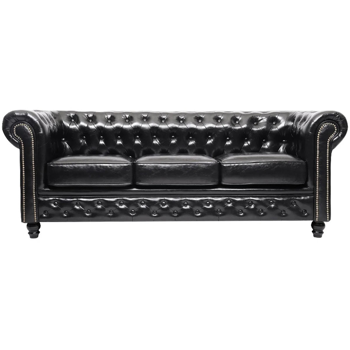 Leather Three Seat Chesterfield Sofa Black - Black – image 6