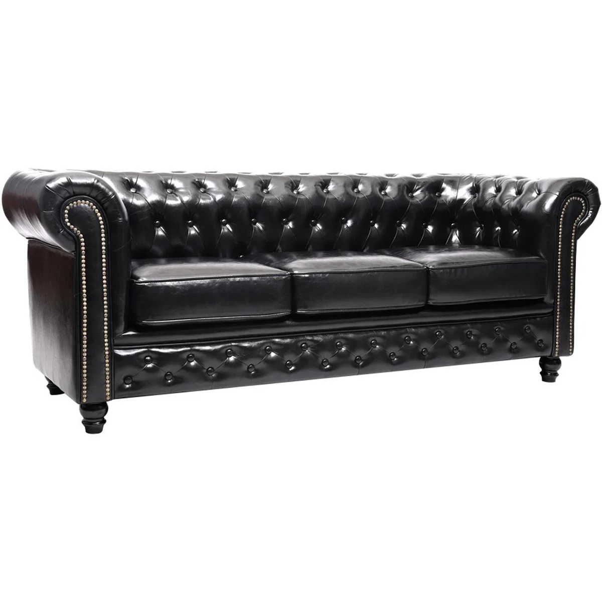 Leather Three Seat Chesterfield Sofa Black - Black – image 7