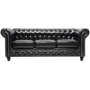 Leather Three Seat Chesterfield Sofa Black - Black – image 9