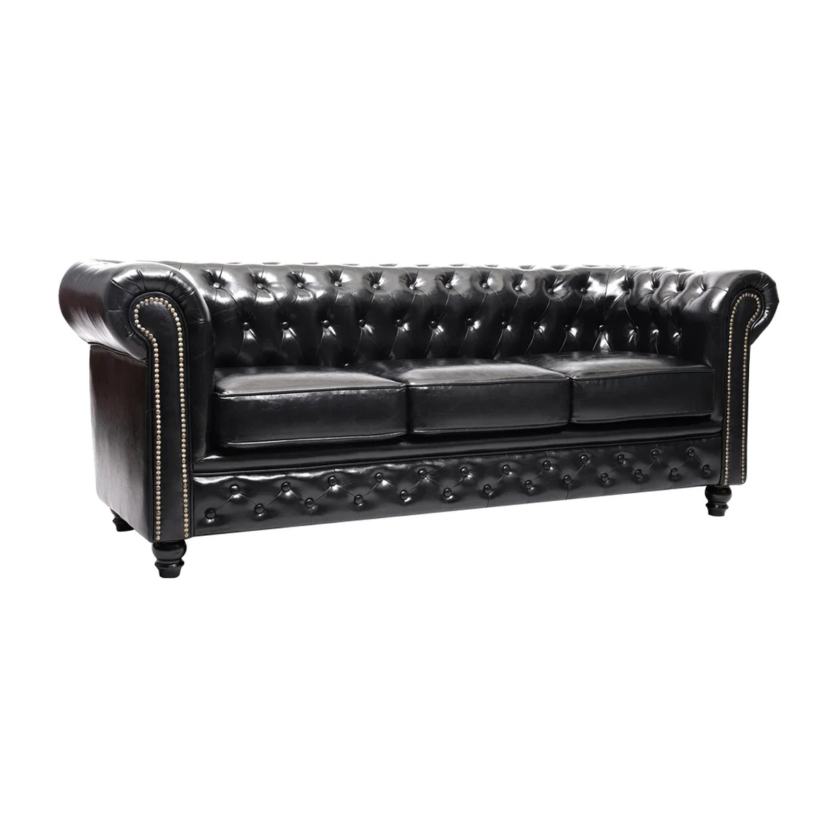 Leather Three Seat Chesterfield Sofa Black - Black – image 1