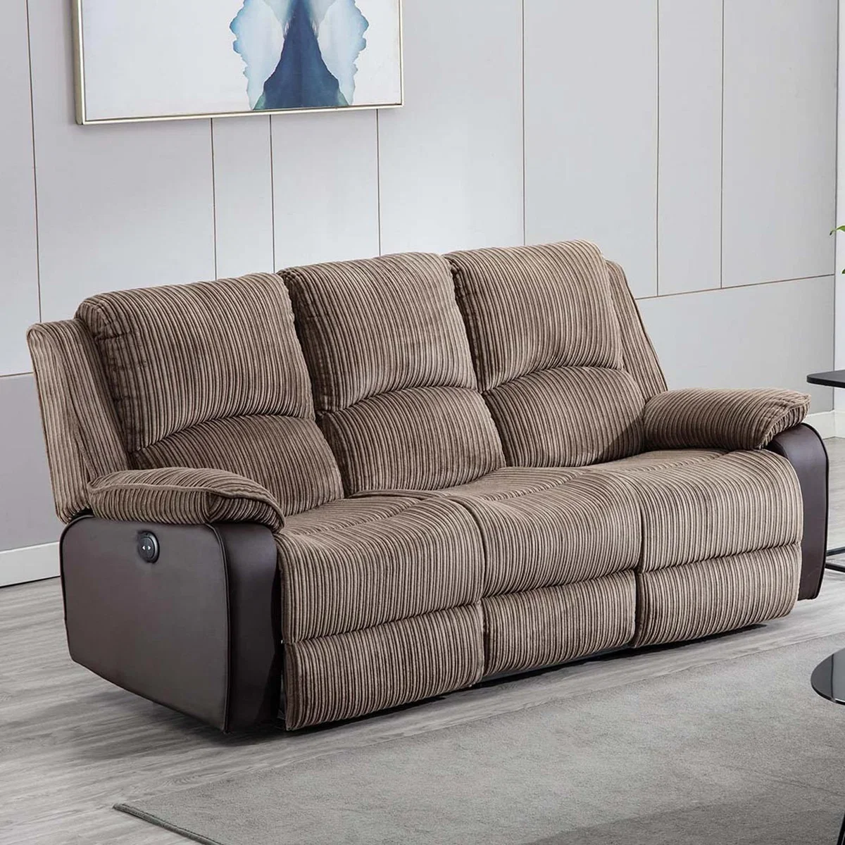 Postana Electric High Back Jumbo Cord Fabric Recliner 3 Seater Sofa - Brown – image 1