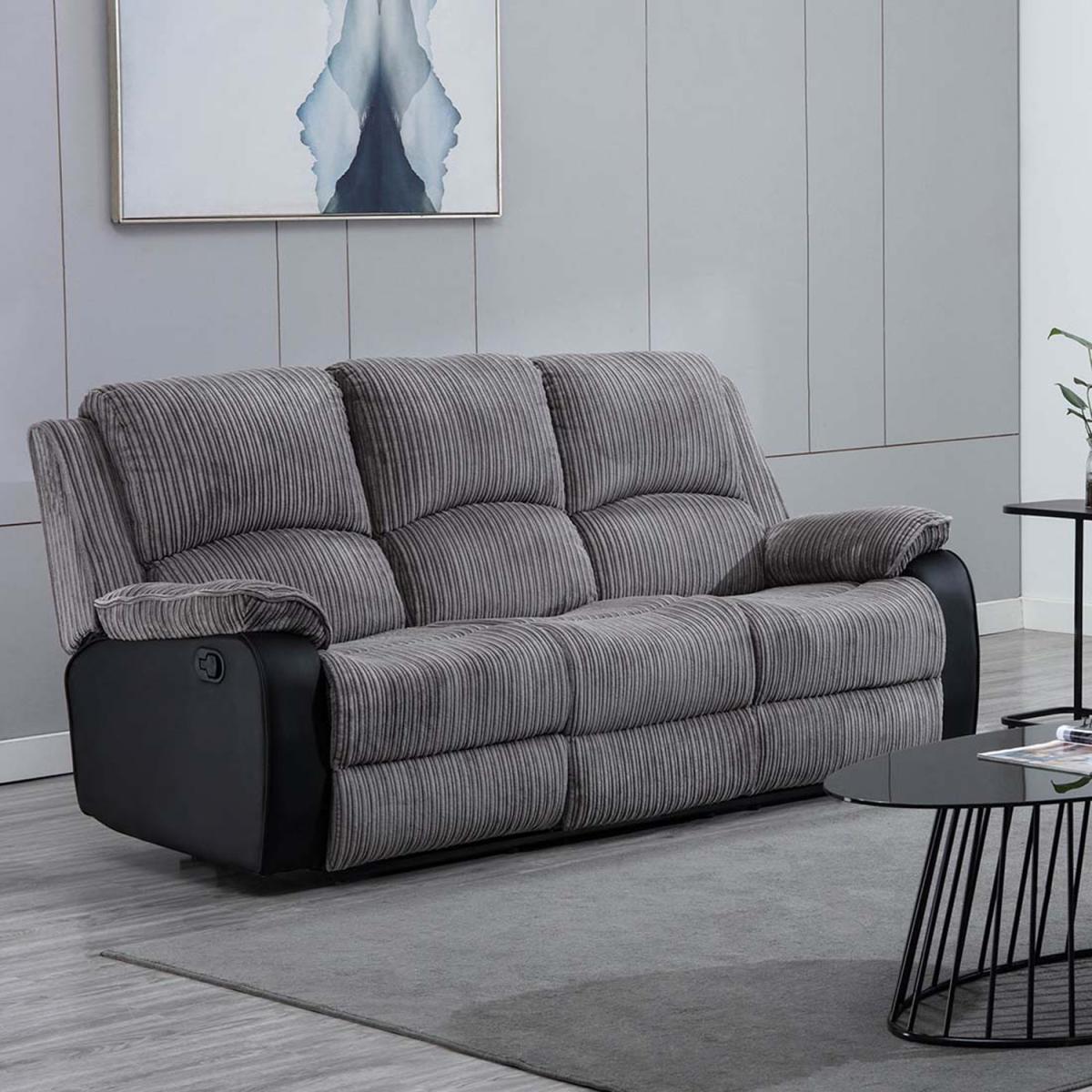 Postana Manual High Back Jumbo Cord Fabric Recliner 3 Seater Sofa - Grey – image 2