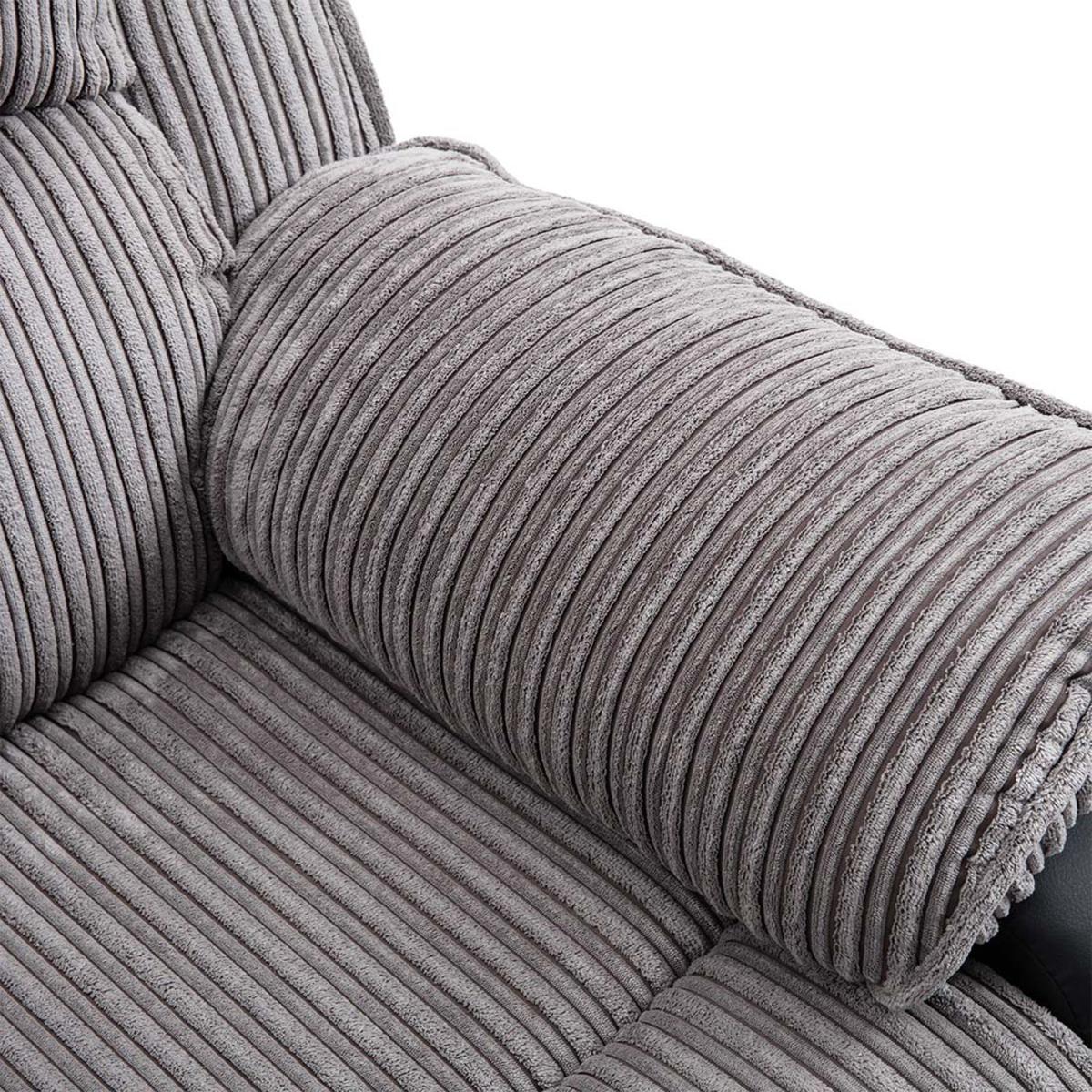Postana Manual High Back Jumbo Cord Fabric Recliner 3 Seater Sofa - Grey – image 3