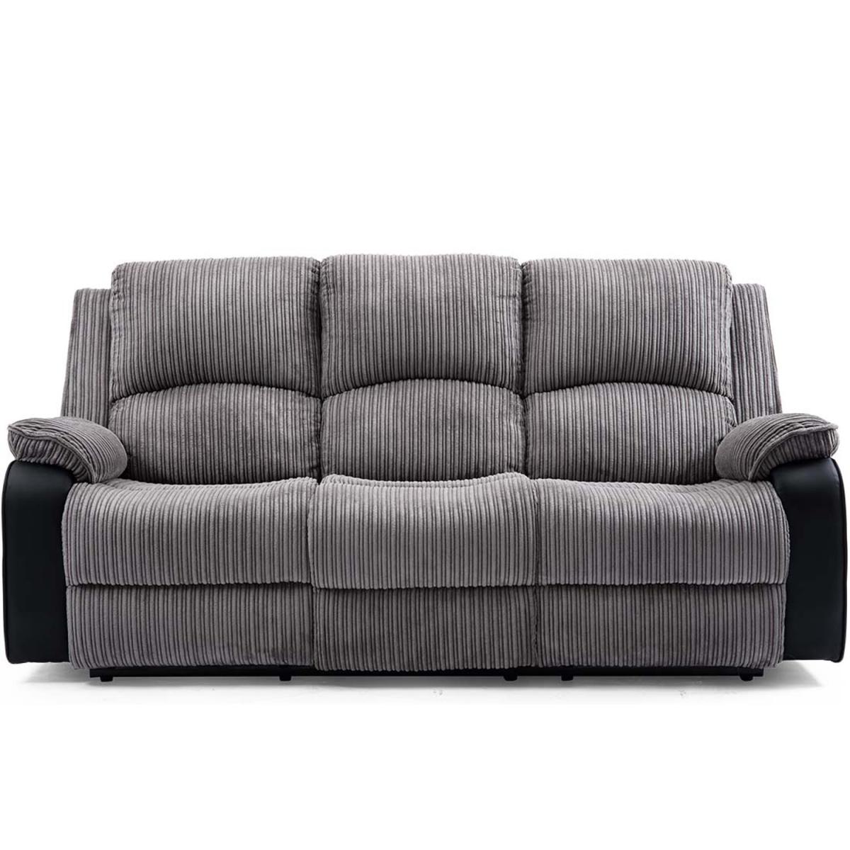 Postana Manual High Back Jumbo Cord Fabric Recliner 3 Seater Sofa - Grey – image 4