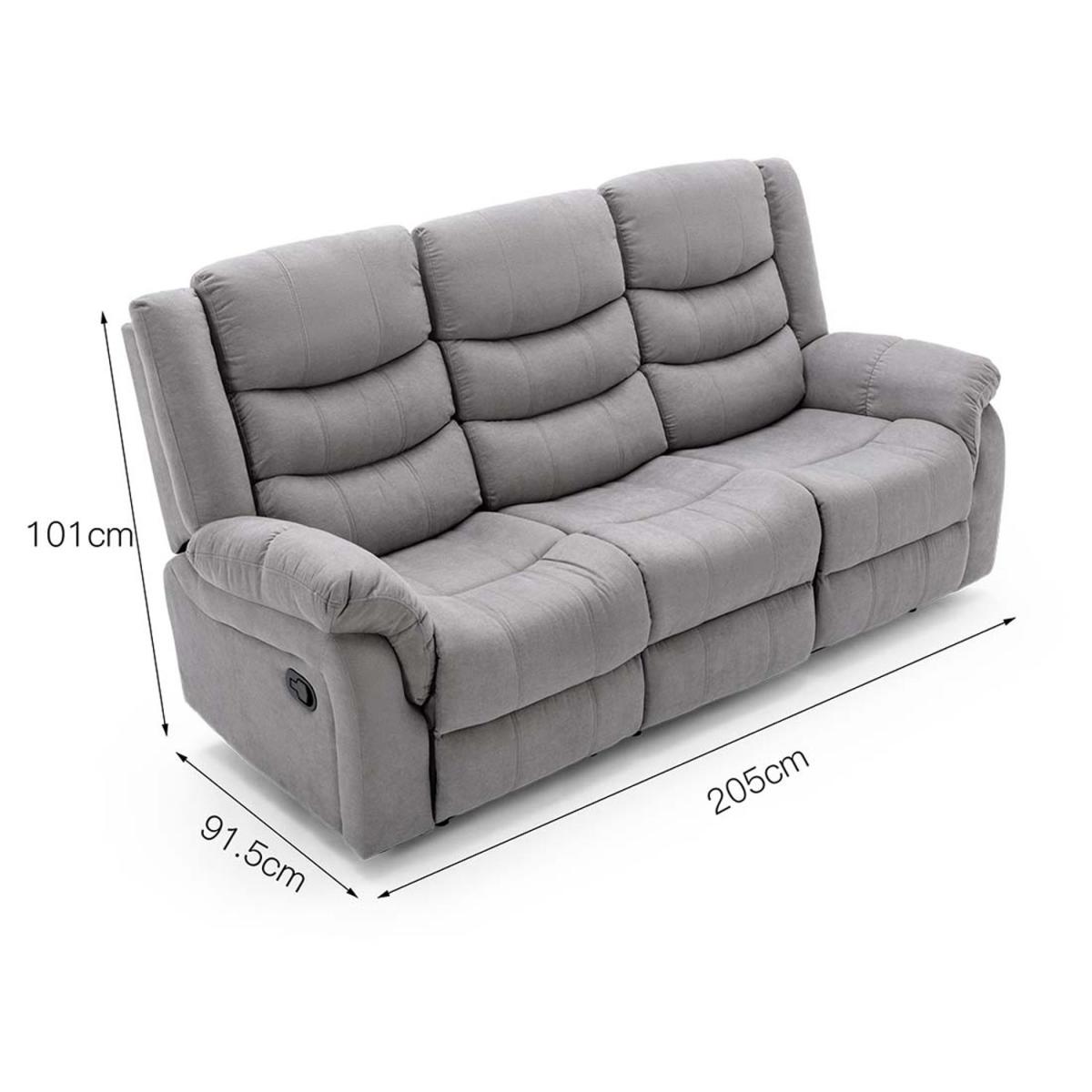 Seattle Manual Fabric Recliner 3 Seater Sofa - Grey – image 2