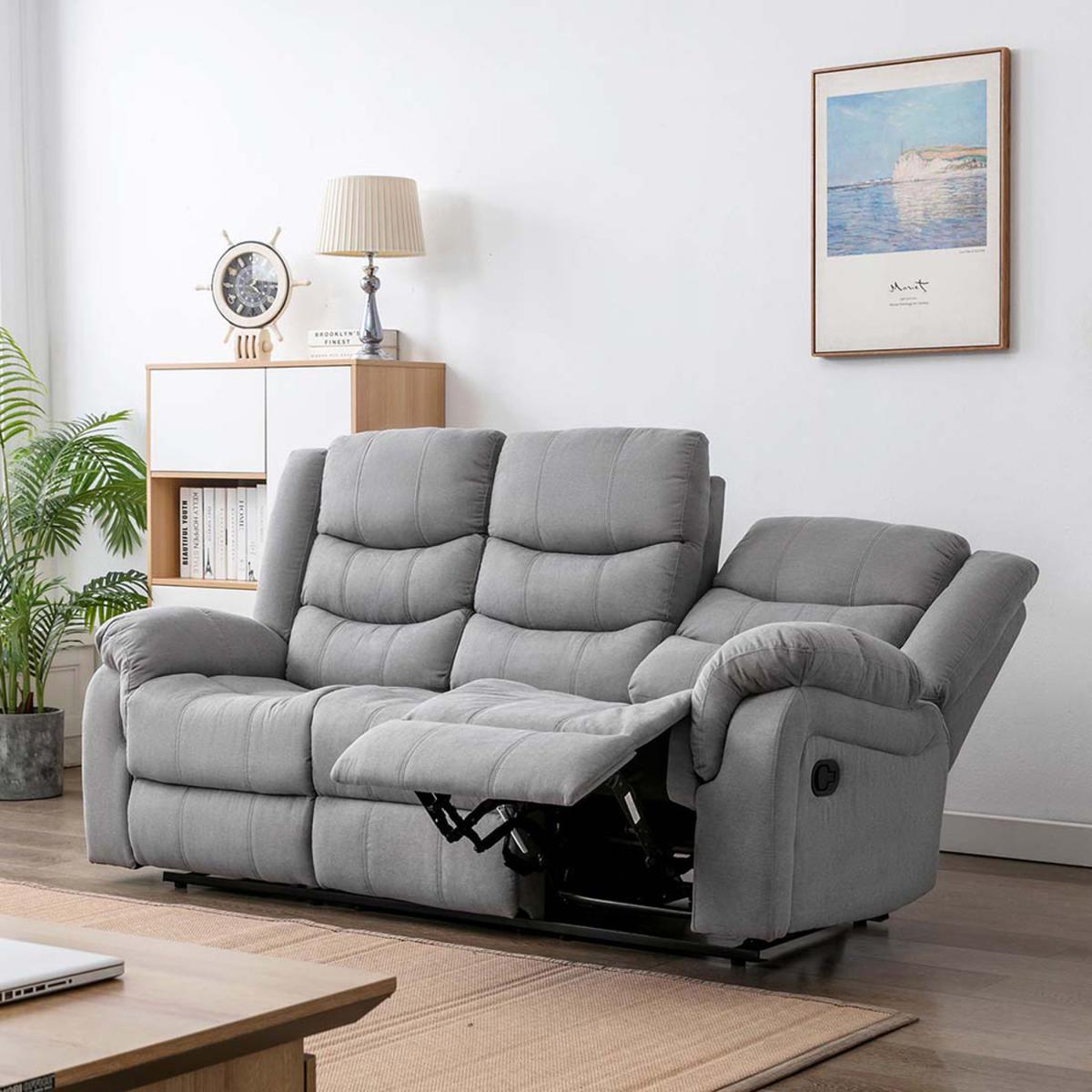 Seattle Manual Fabric Recliner 3 Seater Sofa - Grey – image 3