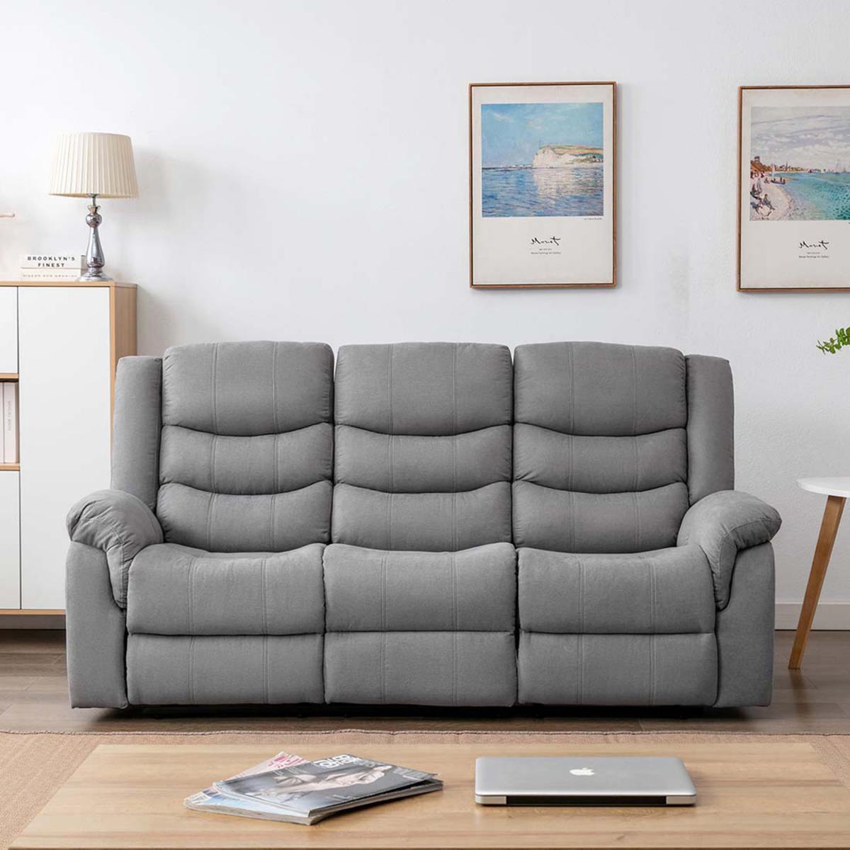 Seattle Manual Fabric Recliner 3 Seater Sofa - Grey – image 5