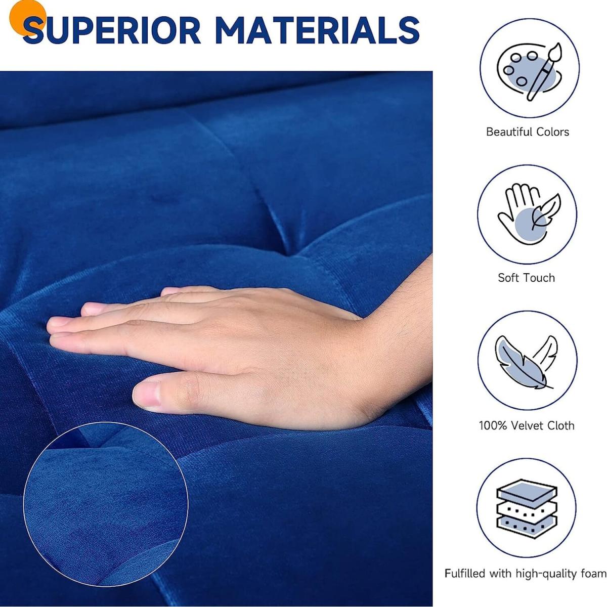 Modern Love Seat Sofas 3 Seater Sofa with 2 Bolster Pillows - Sapphire Blue – image 4