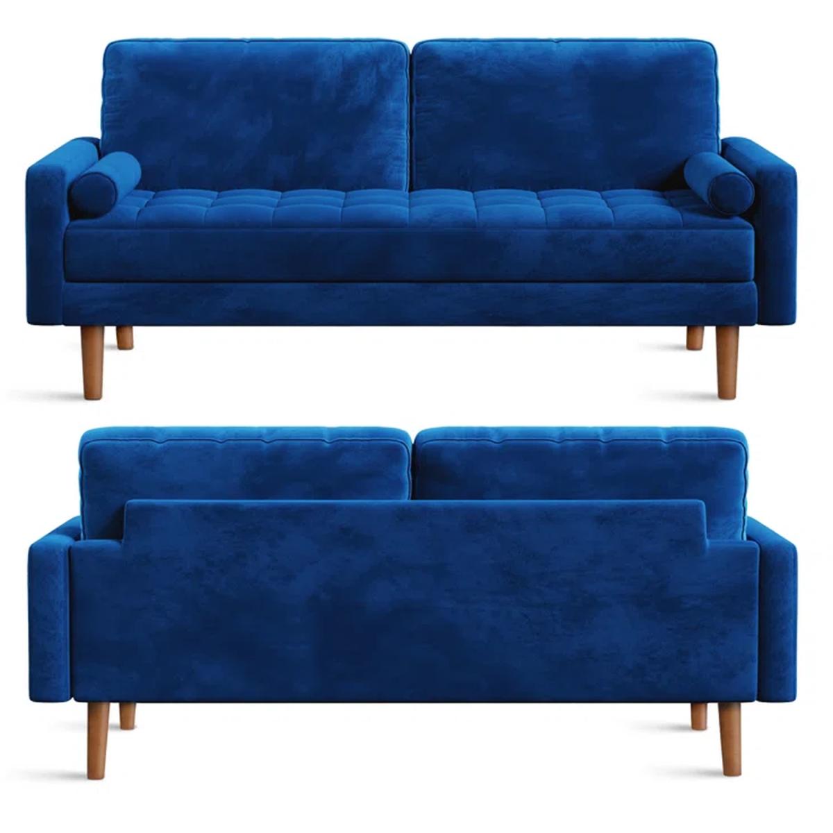 Modern Love Seat Sofas 3 Seater Sofa with 2 Bolster Pillows - Sapphire Blue – image 5