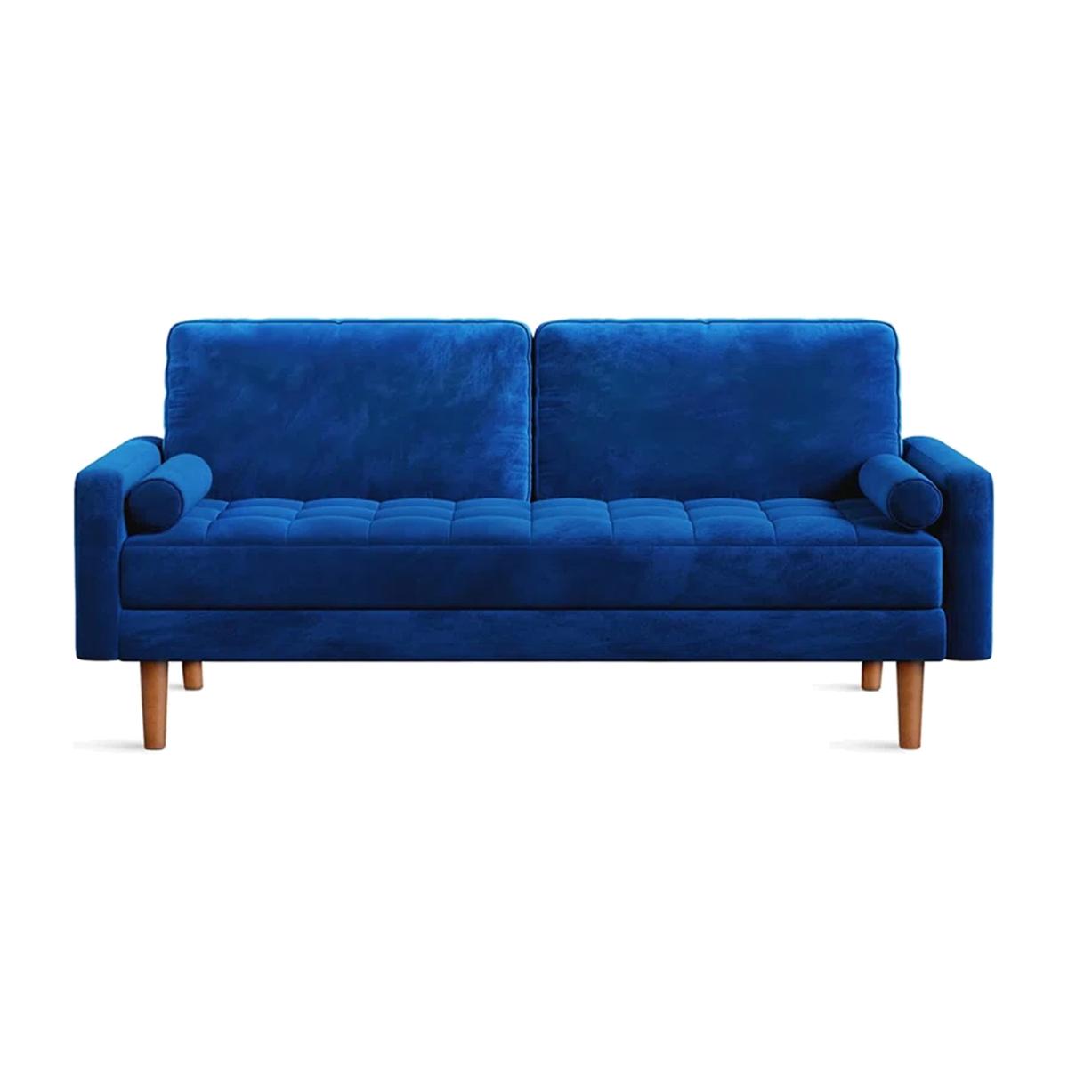 Modern Love Seat Sofas 3 Seater Sofa with 2 Bolster Pillows - Sapphire Blue – image 1