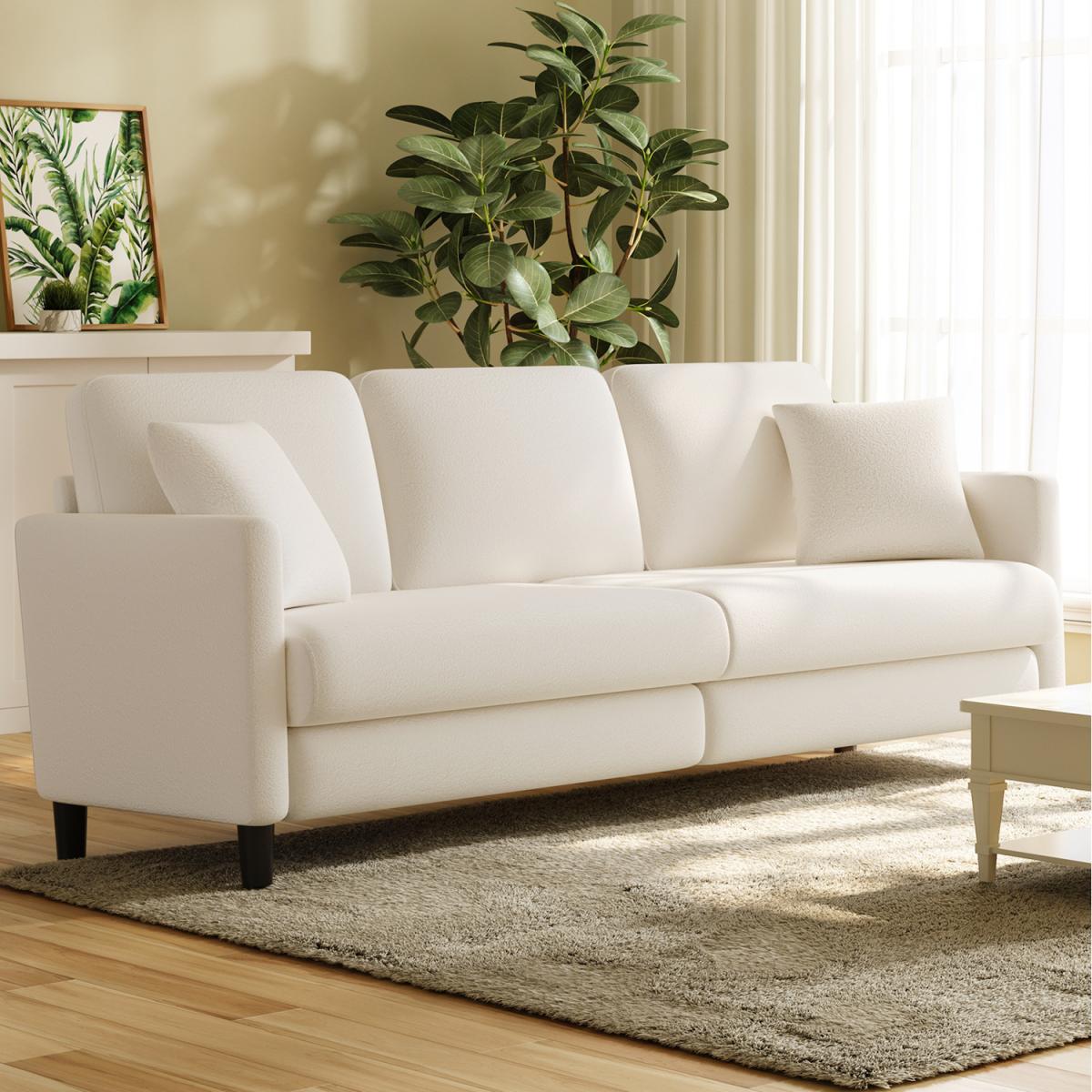 3 Seater Couch, Teddy Velvet Sleeper Sofa with Extra Deep Seats - Off White