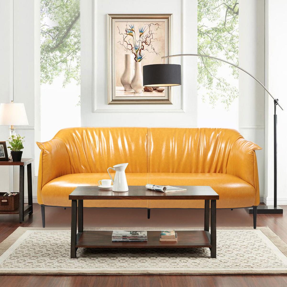 Modern PU Leather Three seater Sofa - Yellow – image 5