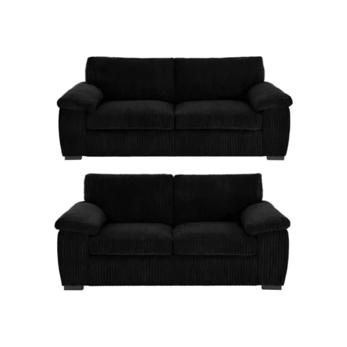 Atrani Jumbo Cord Fabric Sofa - Black / one 3 Seater Sofa and one 2 Seater Sofa / 90cm / 80kg / 190cm