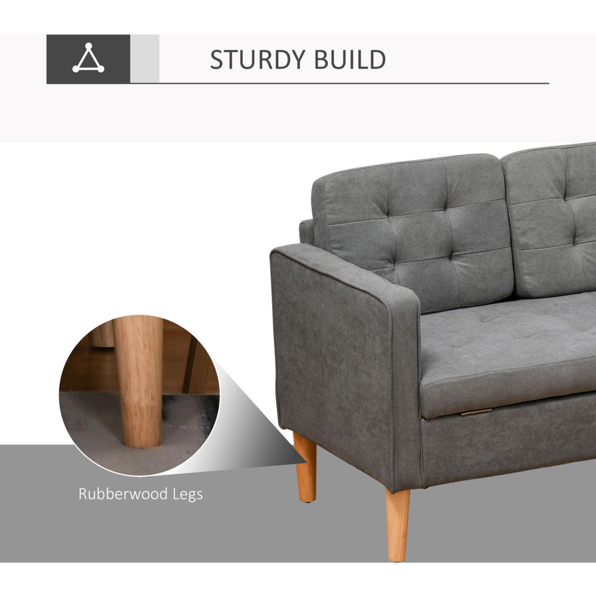 3-Seater Sofa Button-Tufted Fabric Couch with Storage Chest - Grey – image 8