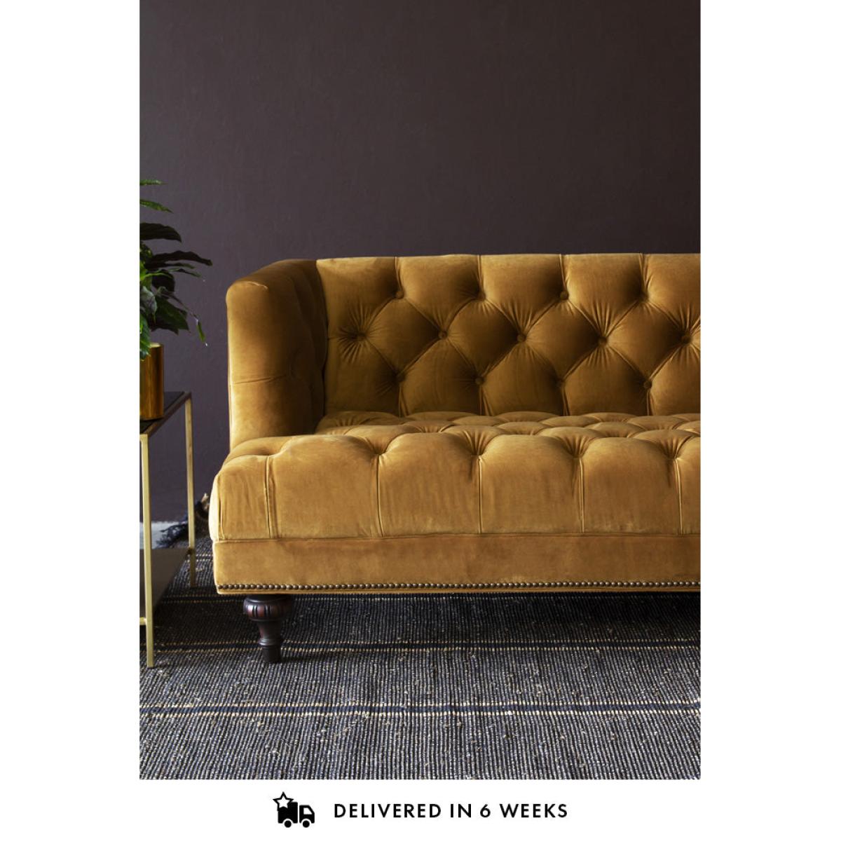 Ochre Gold Velvet Chesterfield 3 Seater Sofa – image 5