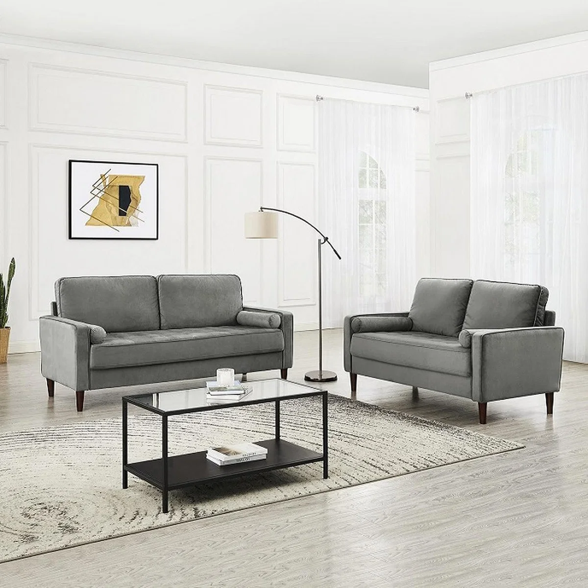 Scott 2 or 3 Seater Sofa Grey Velvet With Matching Bolster Cushions - Grey Velvet / 2 – image 2