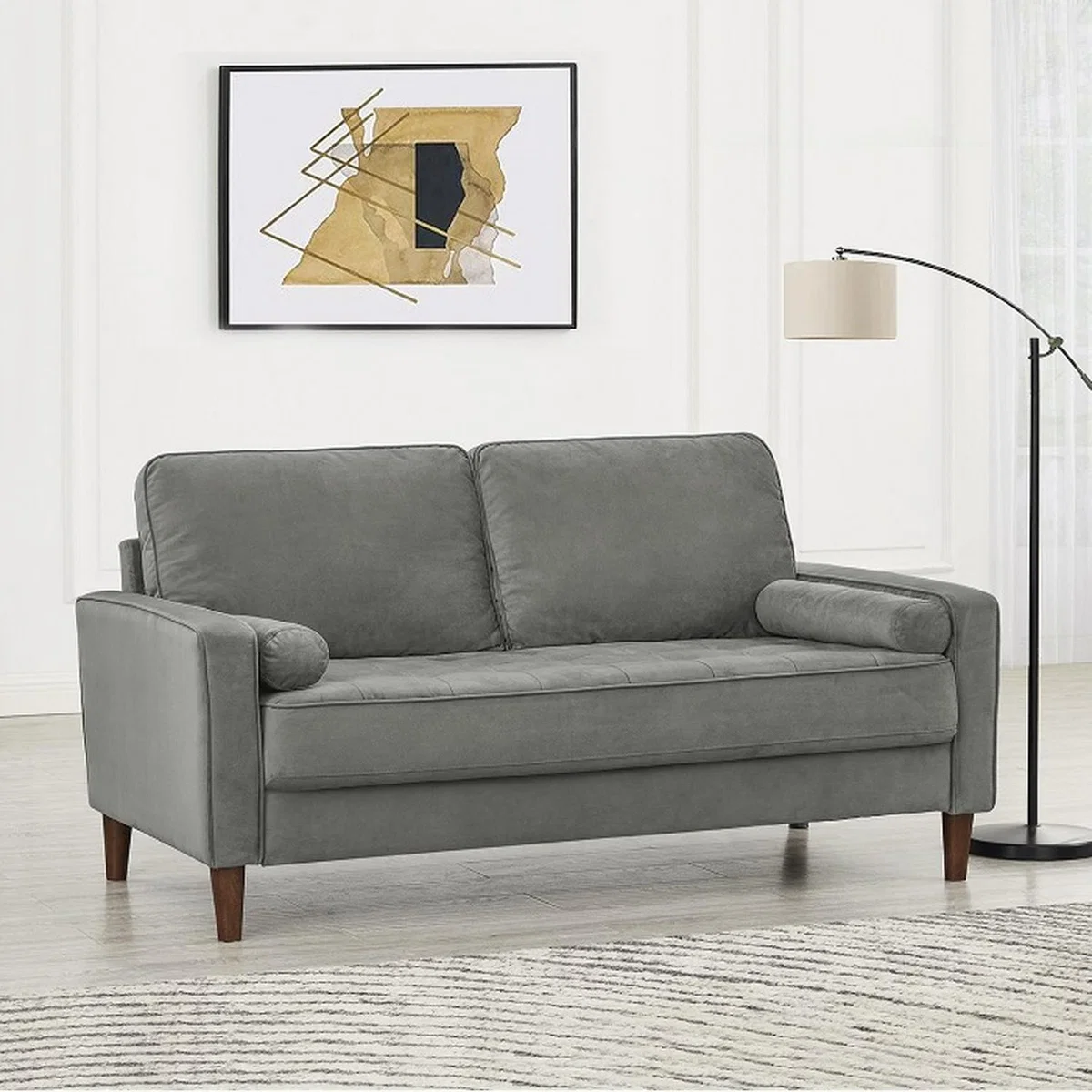 Scott 2 or 3 Seater Sofa Grey Velvet With Matching Bolster Cushions - Grey Velvet / 2 – image 1