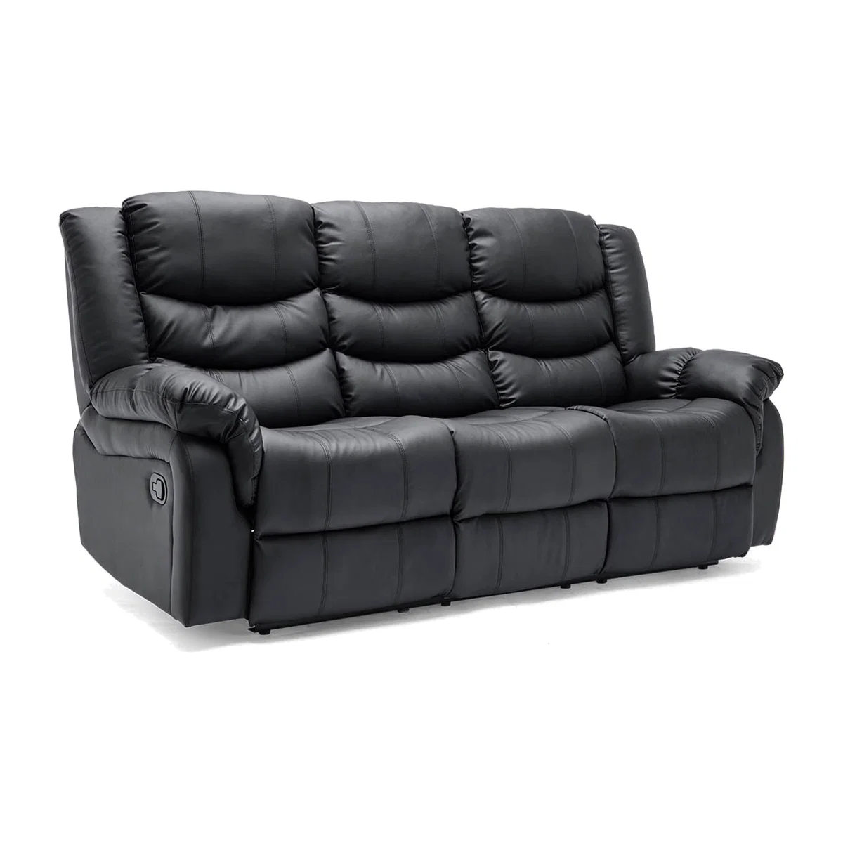 Seattle Manual High Back Bonded Leather Recliner 3 Seater Sofa - Black – image 1