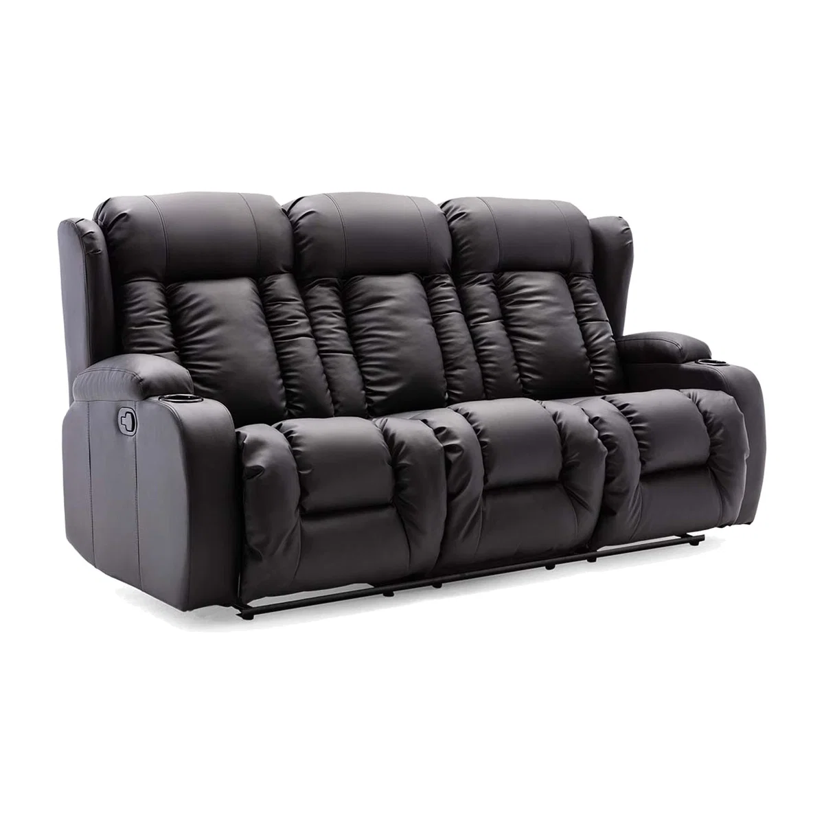 Caesar Manual High Back Luxury Bond Grade Leather Recliner 3 Seater Sofa - Black – image 1