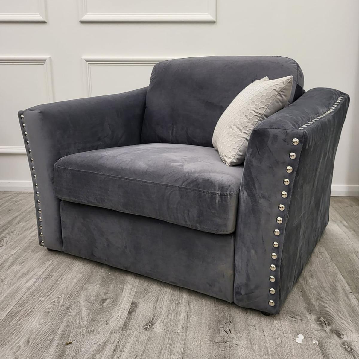 Lindsa Plush 3 Seater Sofa, Armchair and Footstool - Steel - Steel – image 2