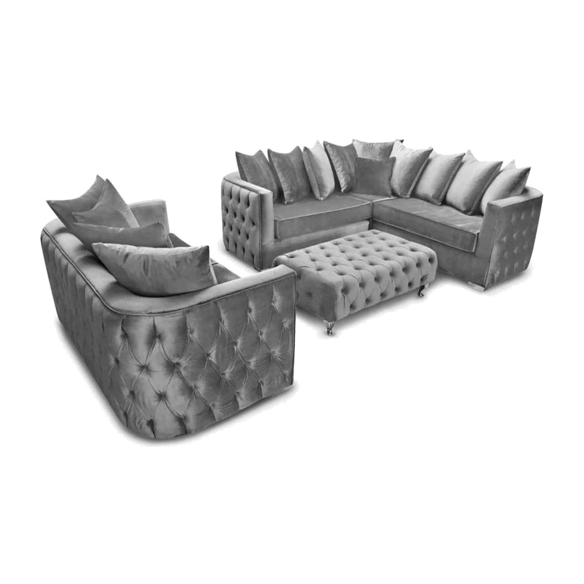 Julia Sofa Set 3 Seater Sofa with Corner and Footstool - Silver