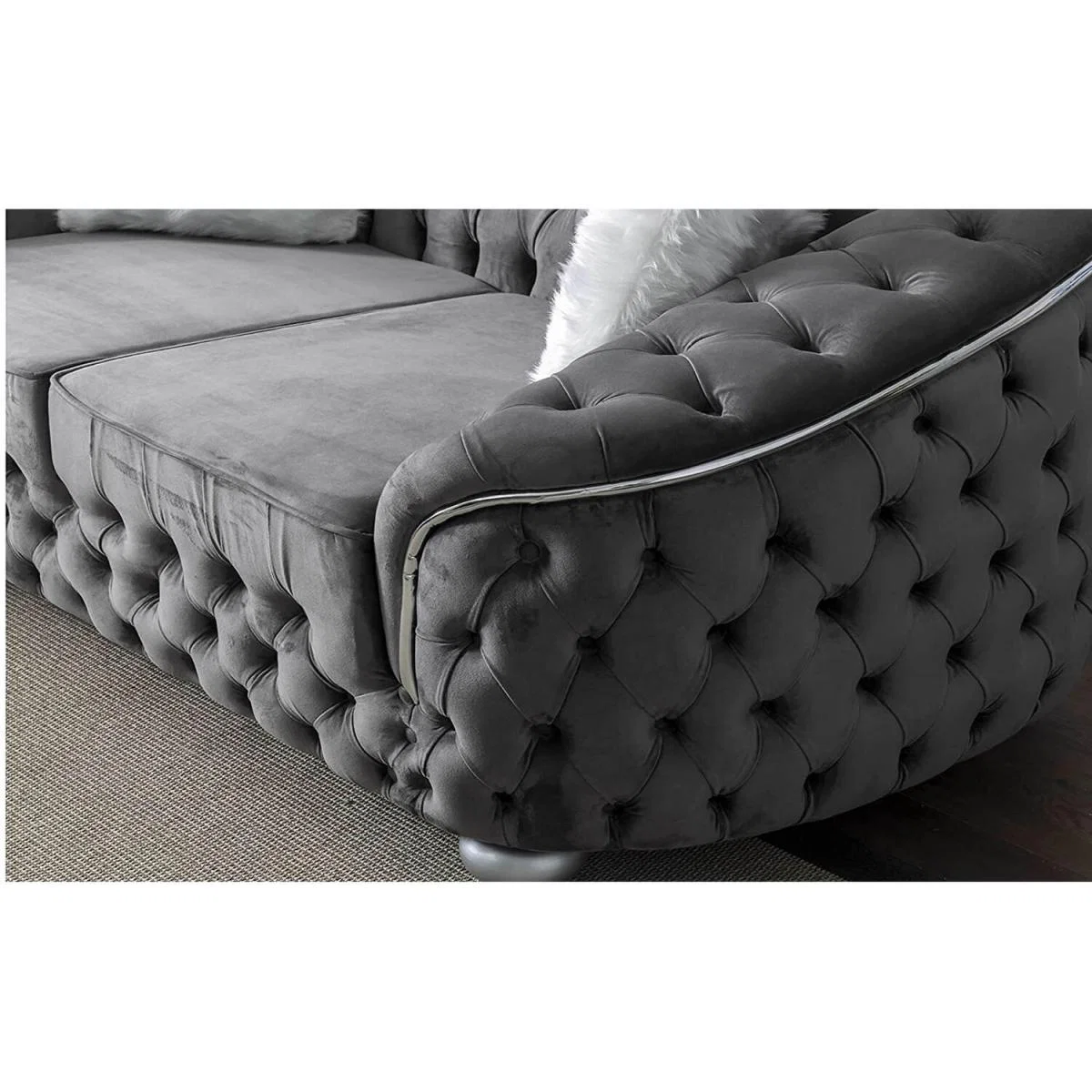Bursa Velvet Chesterfield 3 Seater Sofa - Grey – image 2