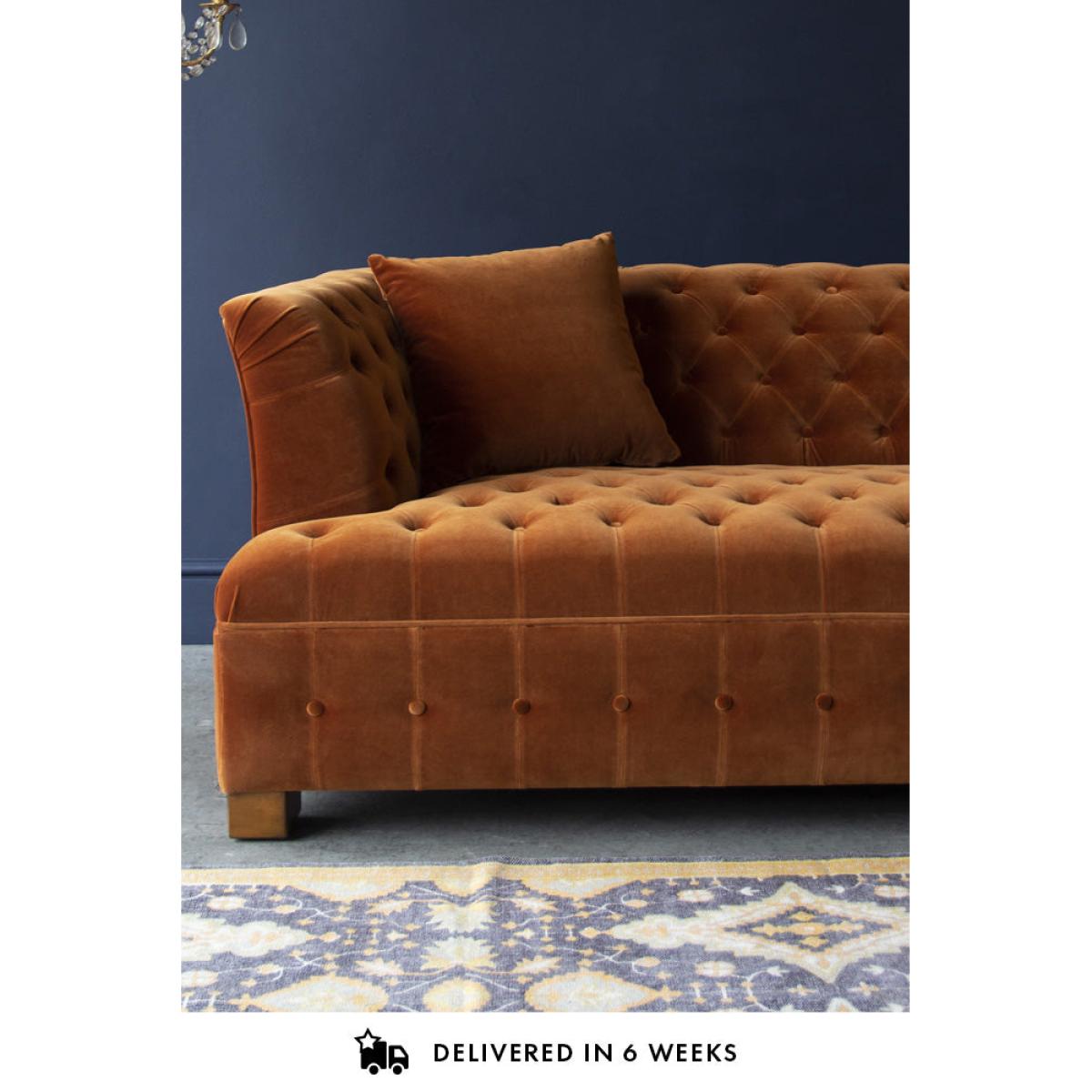 Burnt Orange Velvet Chesterfield 3 Seater Sofa – image 6