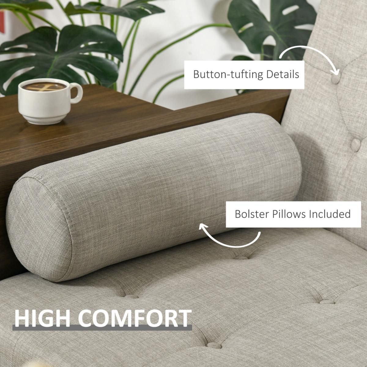 3-Seater Sofa Bed Click-Clack Button-Tufted Settee Recliner Couch - Beige – image 5