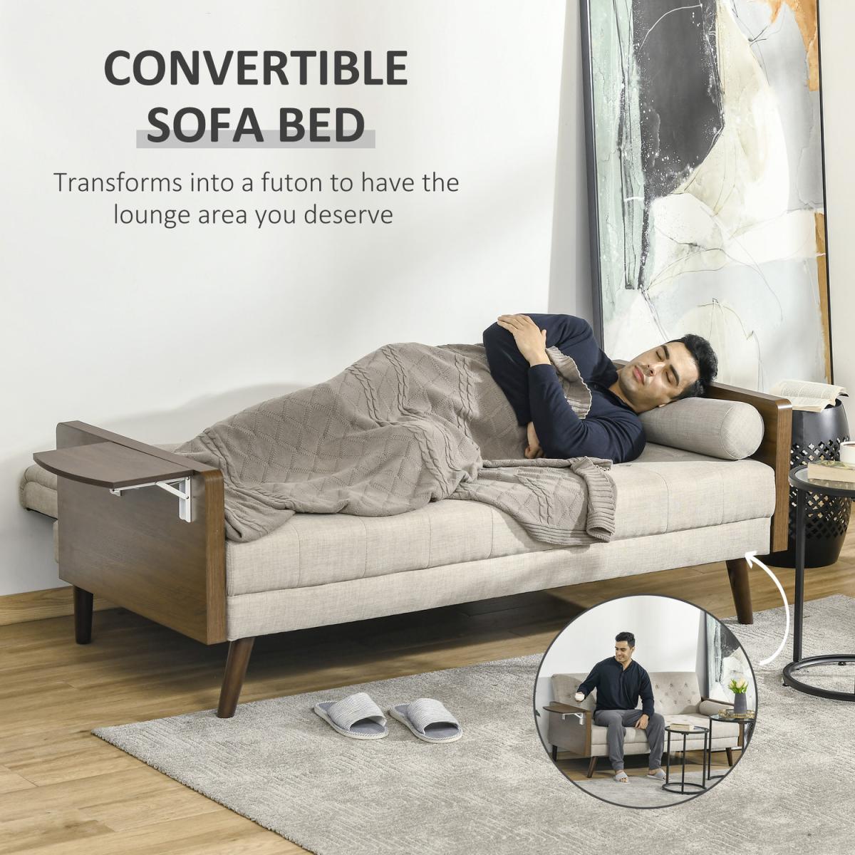 3-Seater Sofa Bed Click-Clack Button-Tufted Settee Recliner Couch - Beige – image 7