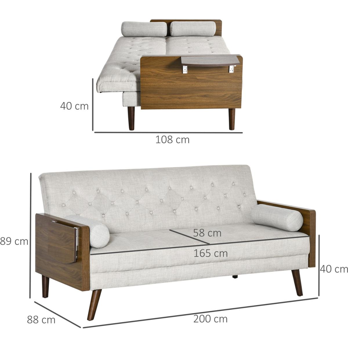 3-Seater Sofa Bed Click-Clack Button-Tufted Settee Recliner Couch - Beige – image 8