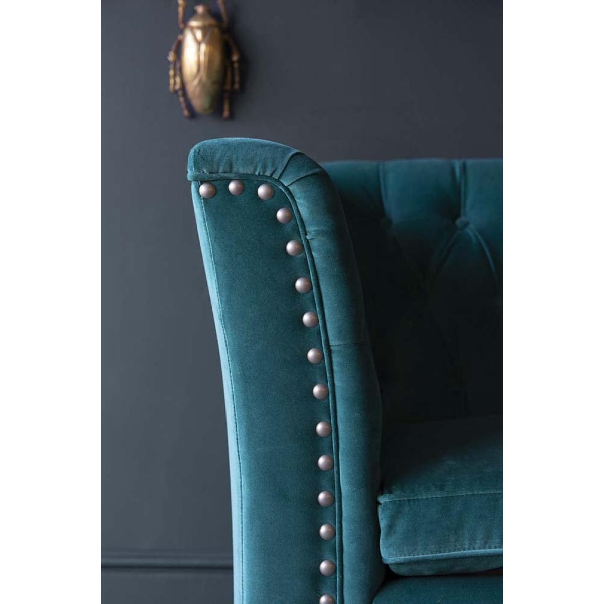 Teal Velvet Chesterfield 3 Seater Sofa With Stud Detail – image 3