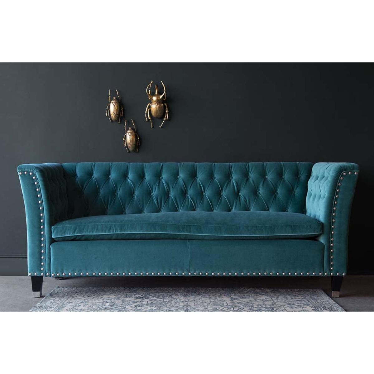 Teal Velvet Chesterfield 3 Seater Sofa With Stud Detail – image 4