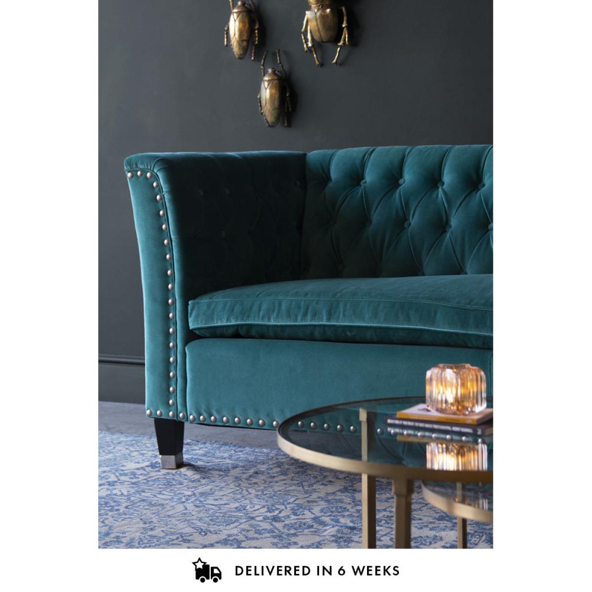 Teal Velvet Chesterfield 3 Seater Sofa With Stud Detail – image 6