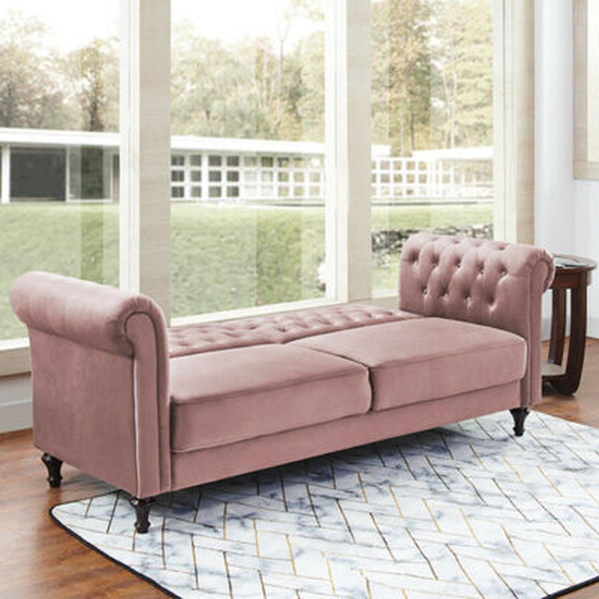 Branagh Velvet Sofa Bed 3 Seater Chesterfield Style - Pink – image 2