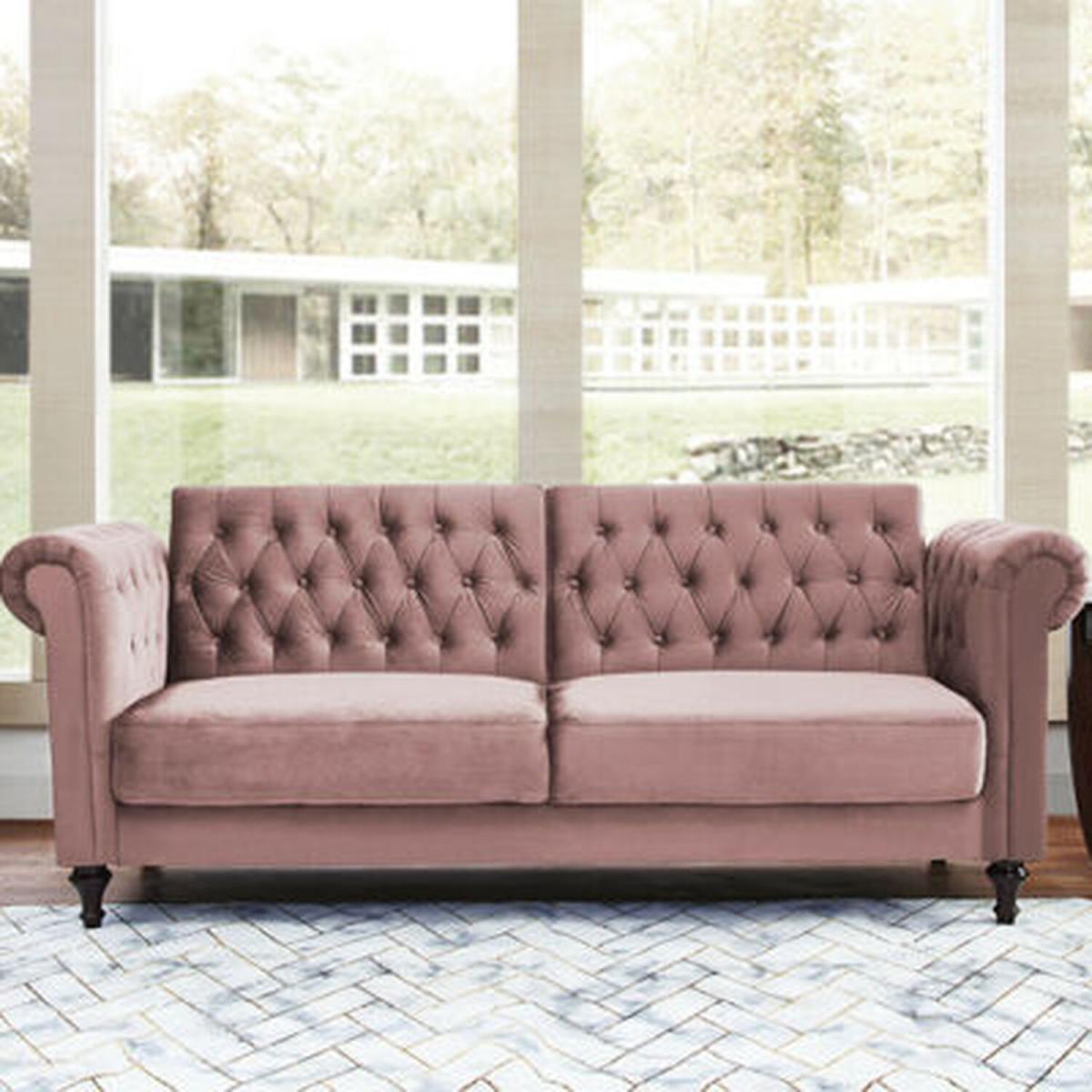 Branagh Velvet Sofa Bed 3 Seater Chesterfield Style - Pink – image 1