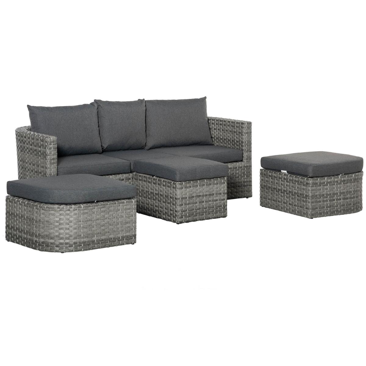 Three Pieces Outdoor PE Rattan Sofa Set with Cushion - Grey – image 2
