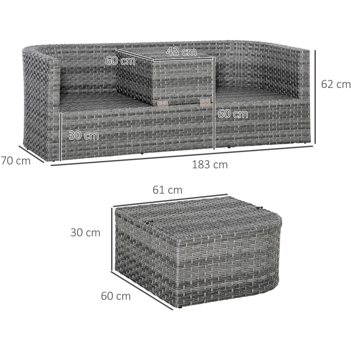 Three Pieces Outdoor PE Rattan Sofa Set with Cushion - Grey – image 5