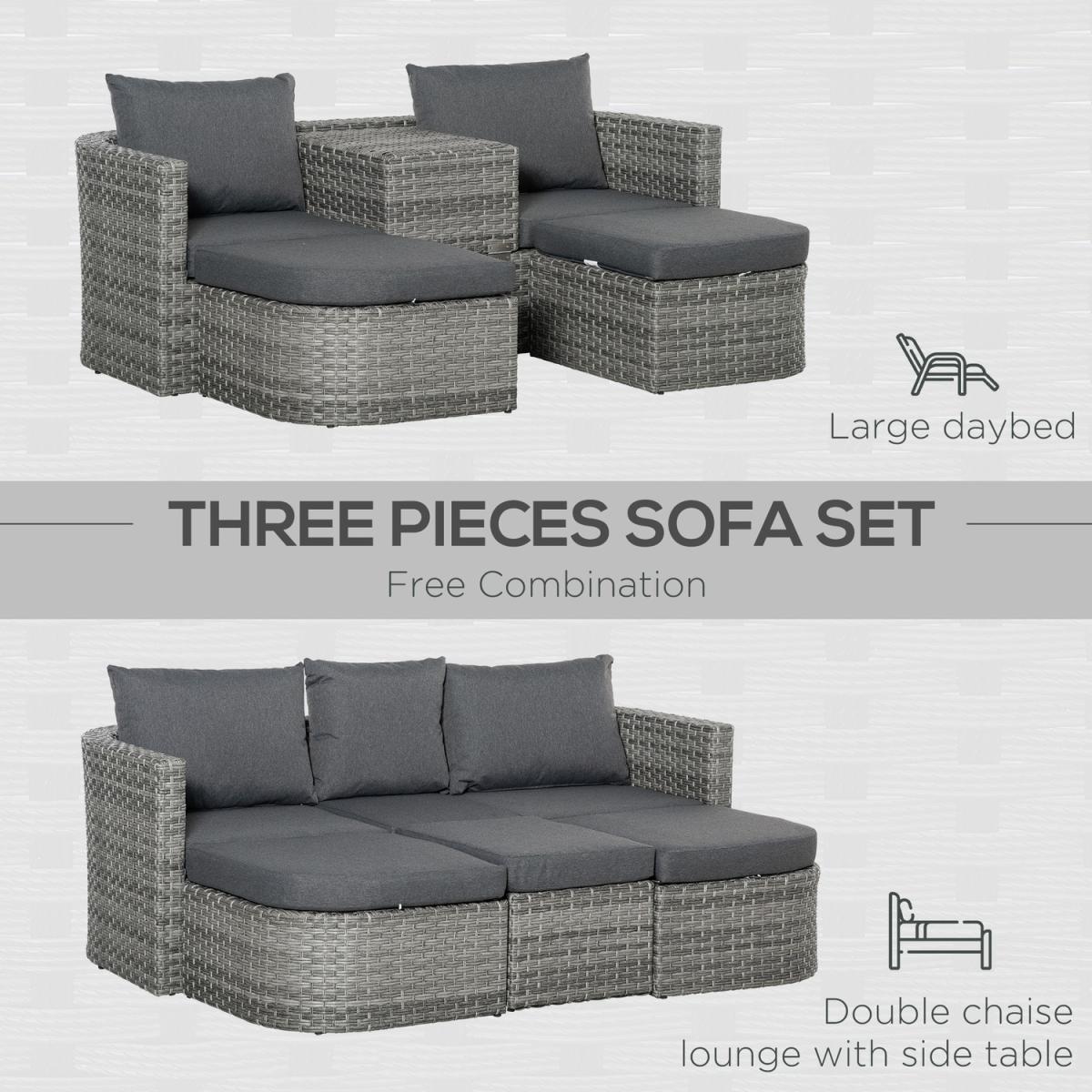 Three Pieces Outdoor PE Rattan Sofa Set with Cushion - Grey – image 8