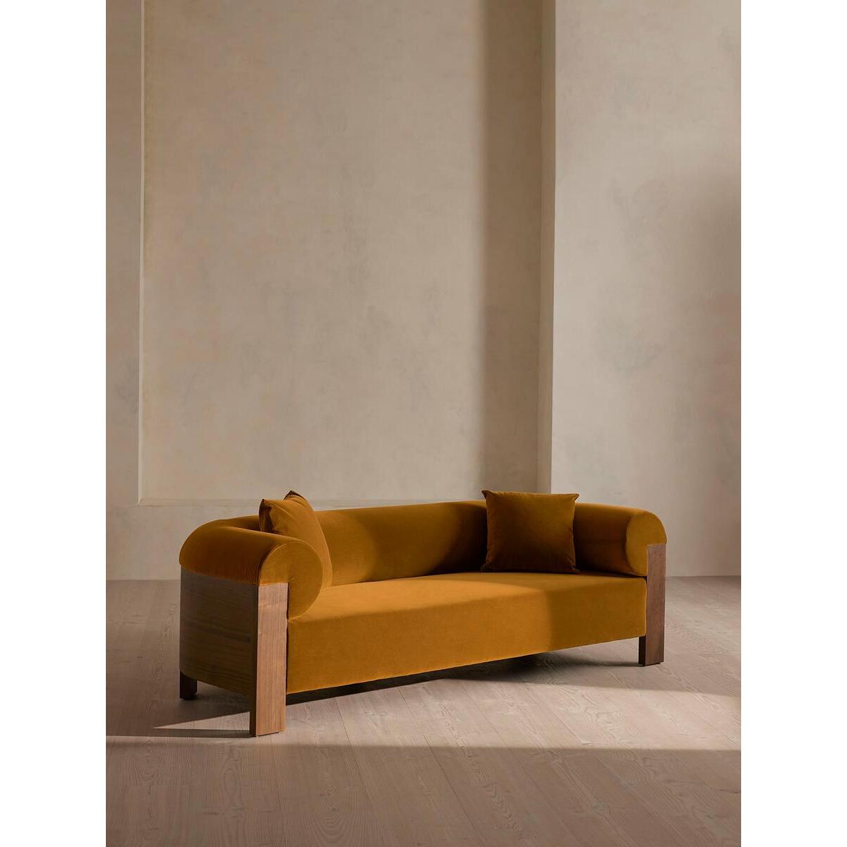 Eldon Three Seater Sofa, Walnut, Velvet, Mustard – image 2
