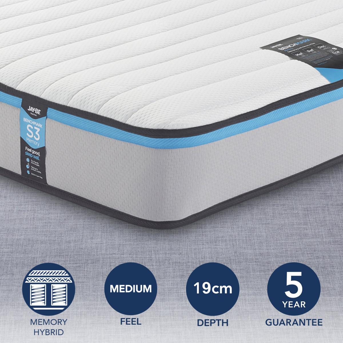 Jay-Be Benchmark S3 Medium Memory Fibre Sprung Mattress White – image 1