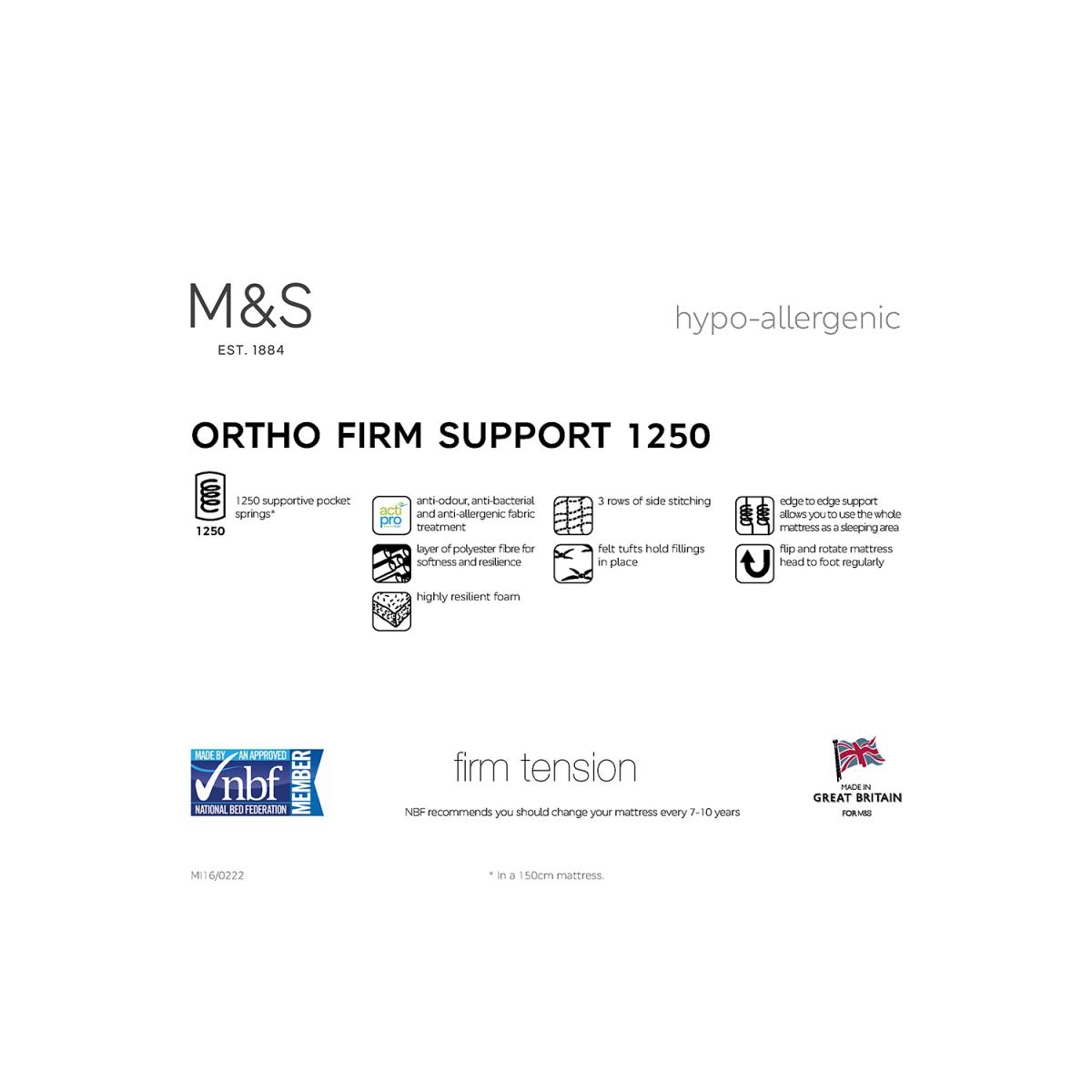 M&S Ortho 1250 Pocket Sprung Firm Mattress - 3FT - White, White – image 6