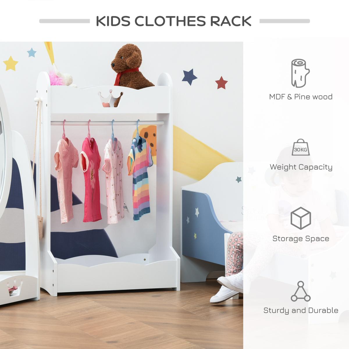 Kids Wood Clothes Rack - White – image 4