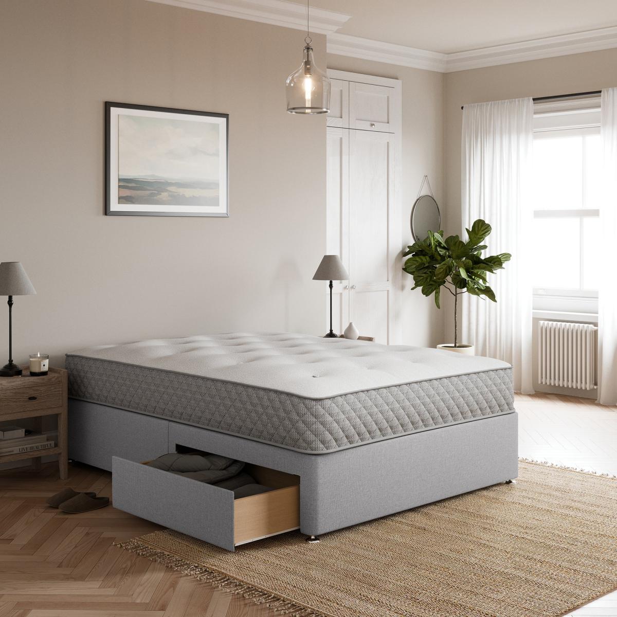 Fogarty Open Coil Memory Foam Mattress Divan Set, Faux Linen Grey – image 2
