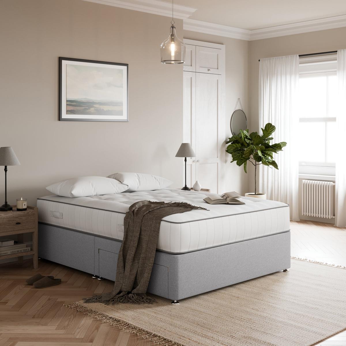 Fogarty 1500 Pocket Wool Mattress Divan Set, Faux Linen Grey – image 1