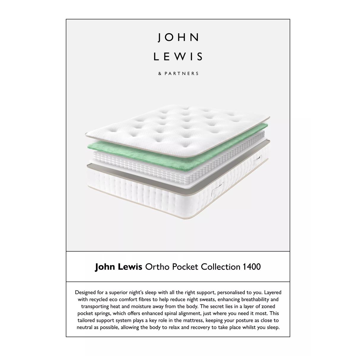 John Lewis Ortho Pocket Collection 1400 Pocket Spring Mattress, Extra Firm Tension, Double – image 4