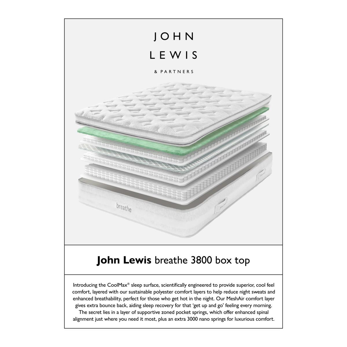 John Lewis Breathe 3800 Pocket Spring Box Top Mattress, Medium Tension, Double – image 4