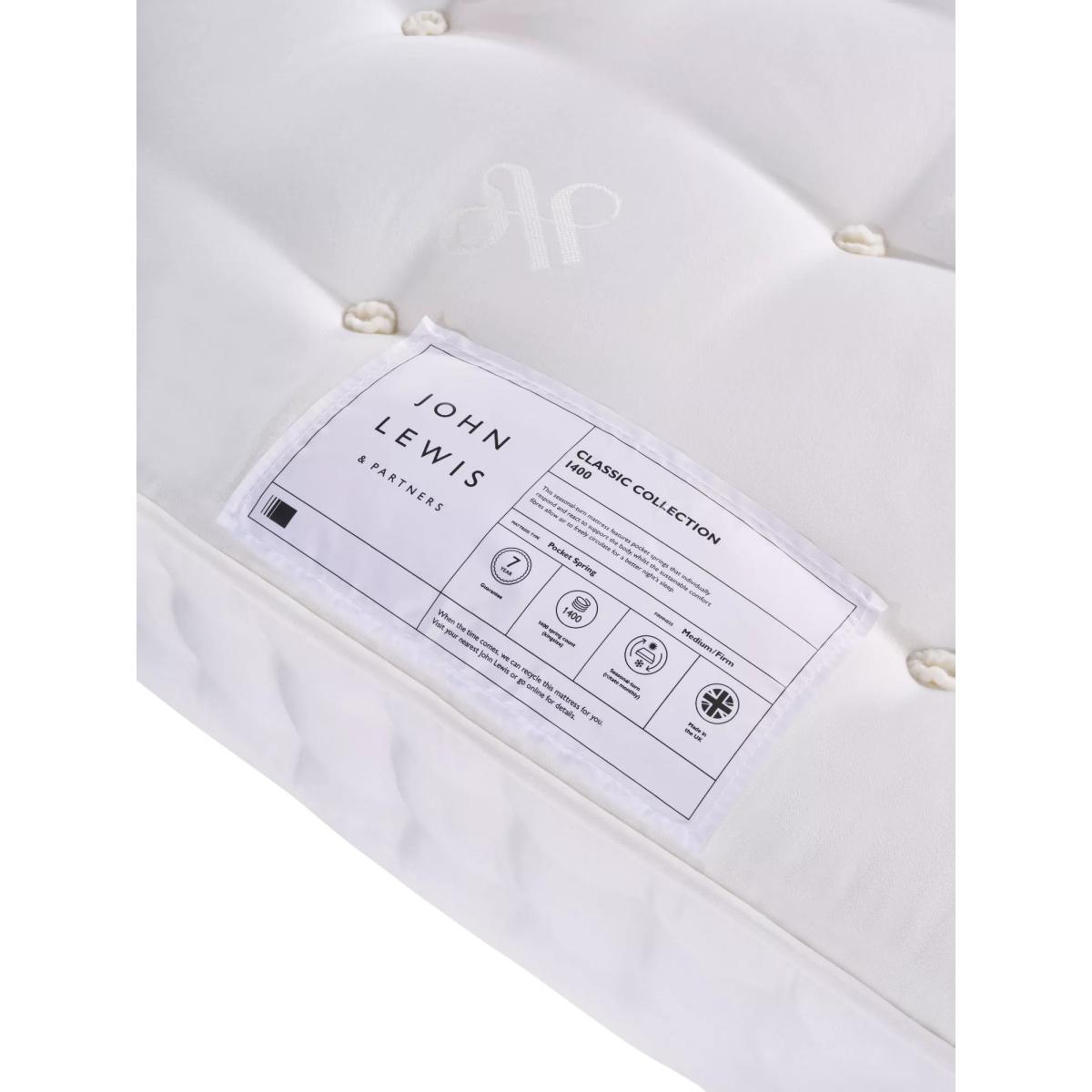 John Lewis Classic Collection 1400 Pocket Spring Mattress, Medium/Firm Tension, Small Double – image 4
